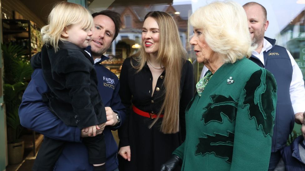 At Knotts Bakery, the Queen met William Corrie, as well as his wife, former Blue Peter presenter Zoe Salmon, and their one-year-old son Fitz
