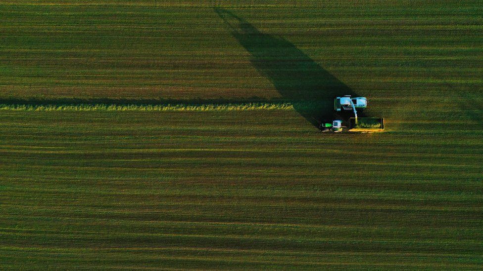 Aerial view of a tractor in Belgium