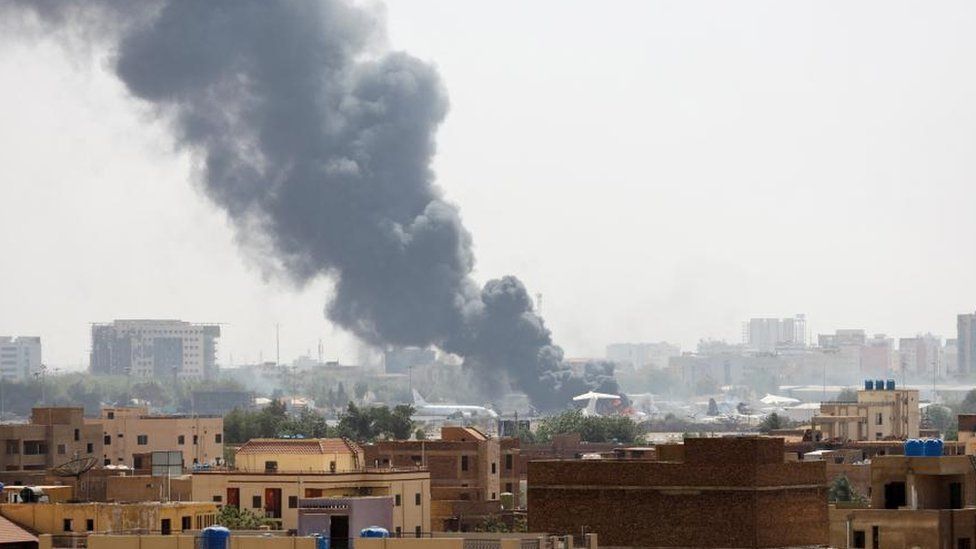 Smoke rising over Khartoum airport