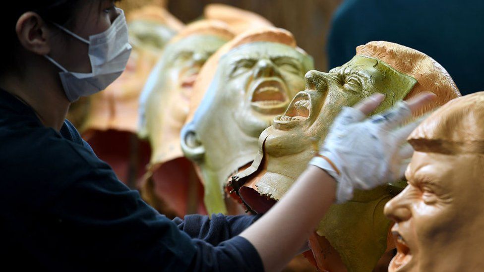A Japanese factory making Donald Trump masks