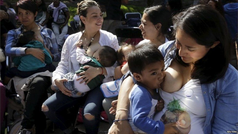 Women breastfeed babies during an event at a park in Mexico City. (01/08/2015)