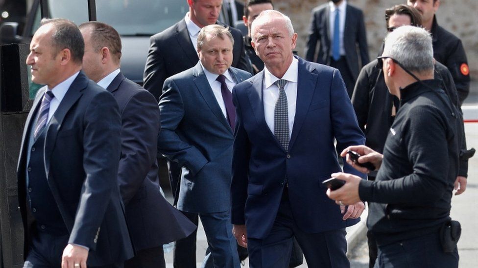 Russia"s Deputy Defence Minister Colonel-General Alexander Fomin leaves after a meeting with Ukrainian negotiators in Istanbul.