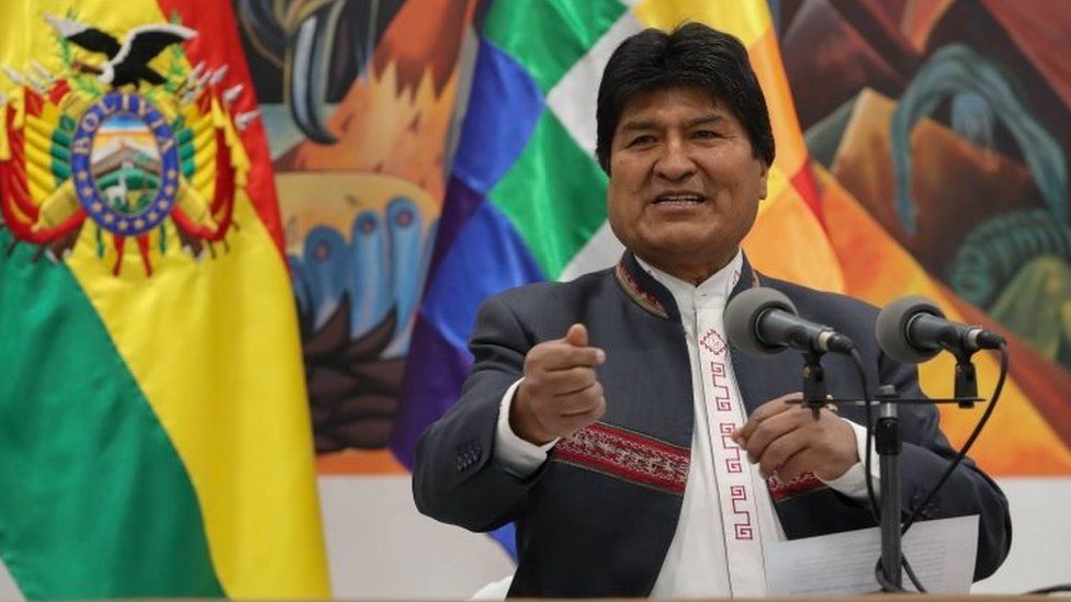 Bolivia's President Evo Morales speaks during a press conference in La Paz