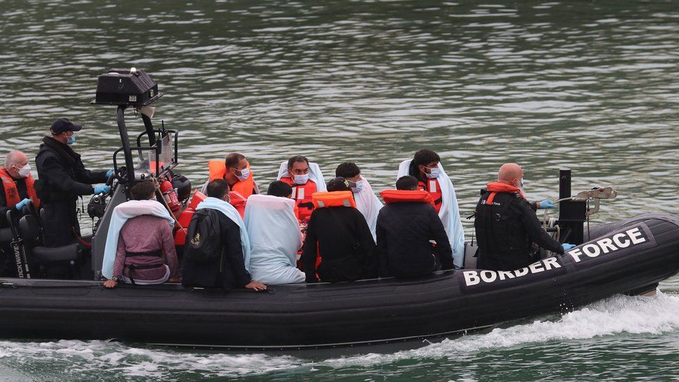 A group of people thought to be migrants onboard a Border Force vessel on Sunday