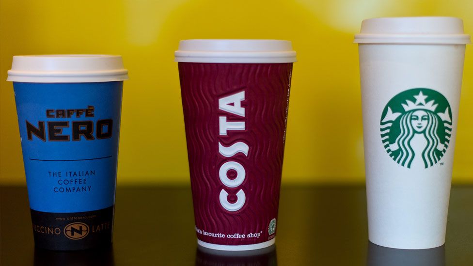 Nero, Costa and Starbucks coffee cups