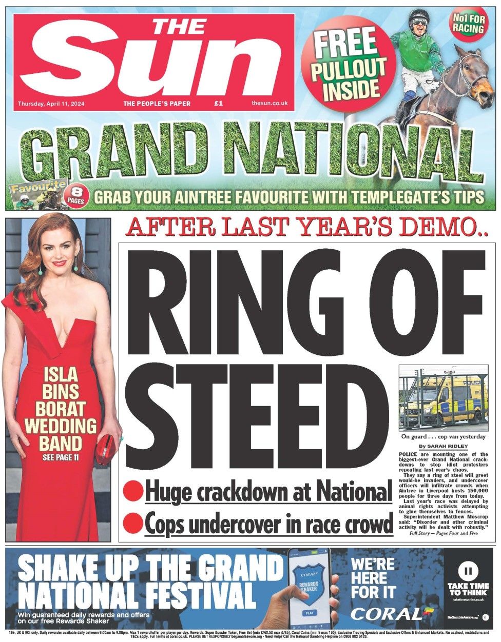The headline in the Sun reads: Ring of steed