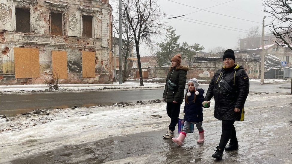 Bondarenko family on way to school