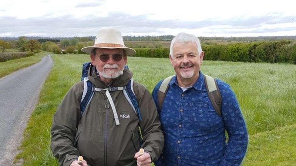 Prof Keith Ray and companion Win Scutt setting out through the Vale of Pewsey