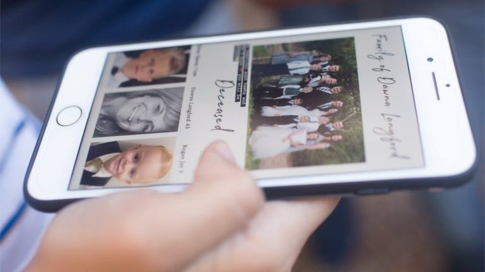 Photographs of victims on phone screen