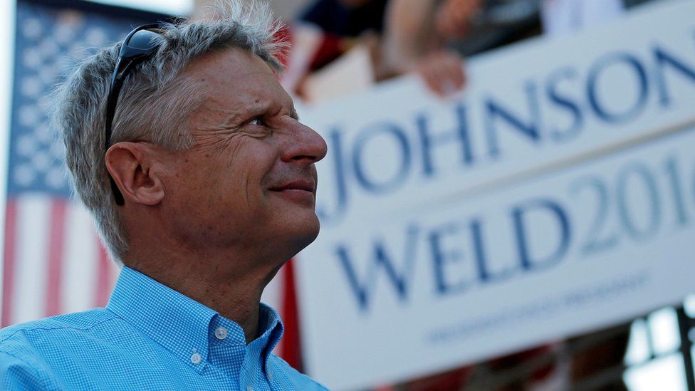 Libertarian presidential candidate Gary Johnson at a rally in August