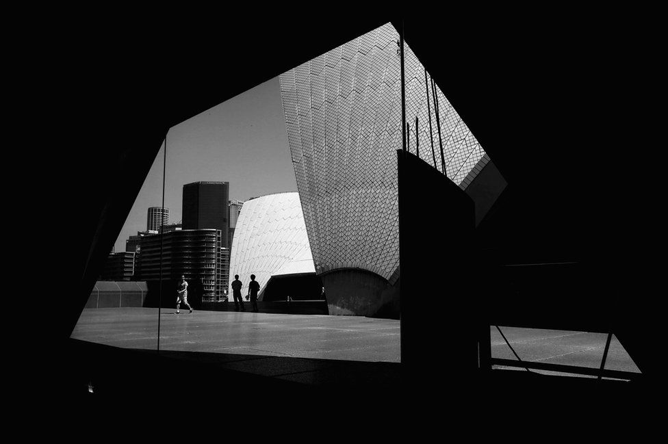 A view of the forecourt from inside the Sydney Opera House