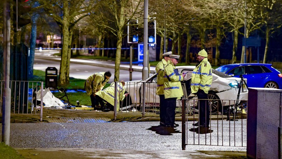 Police at the scene of the crash