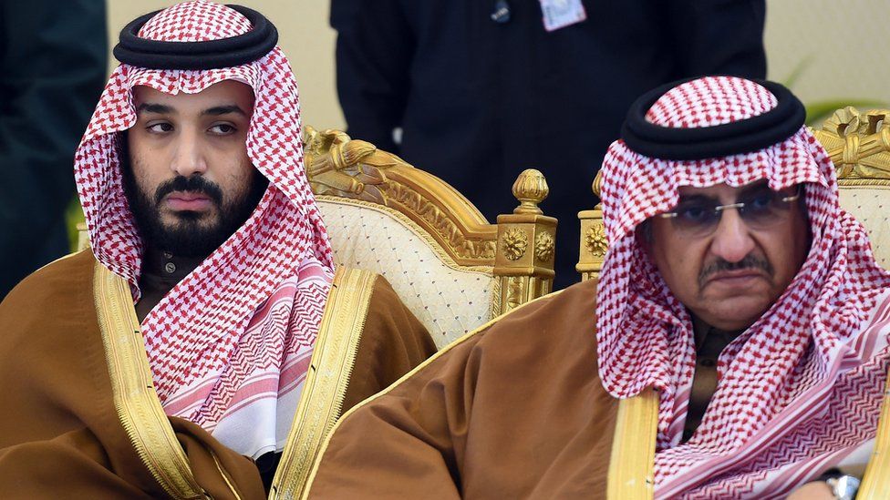 Deputy Crown Prince Mohammed bin Salman (L) and Crown Prince Mohammed bin Nayef, December 2015.