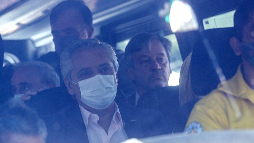 President Alberto Fernández travels in a minibus in the province of Chubut