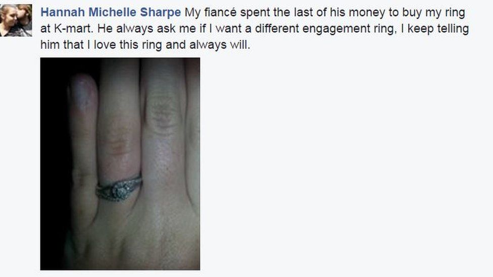 Ханна Шарп: Мой жених потратил последние деньги, чтобы купить мне кольцо в K-mart. Он всегда спрашивает меня, хочу ли я другое обручальное кольцо, я продолжаю говорить ему, что люблю это кольцо и всегда буду любить.