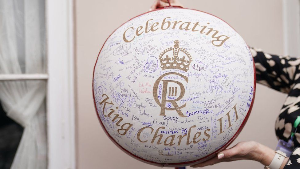 The Atherstone Ball Game ball filled with signatures