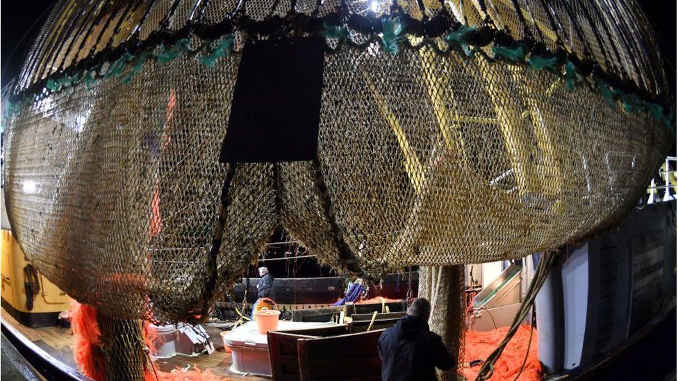 Electric pulse fishing nets on board a Dutch fishing boat