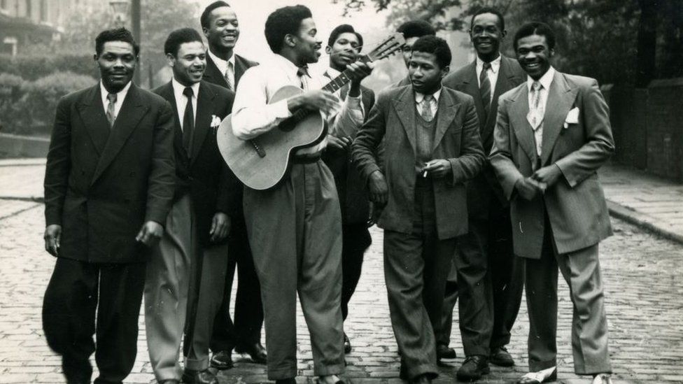 Alford Gardner playing the in Hyde Park Leeds with early members of the Caribbean Cricket Club in 1953