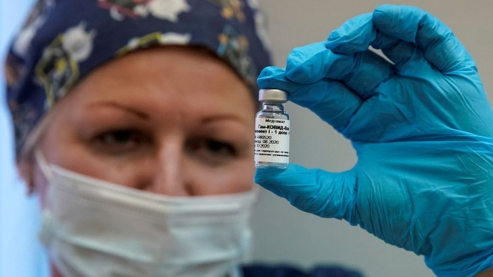 Nurse holding the Russian Sputnik V vaccine