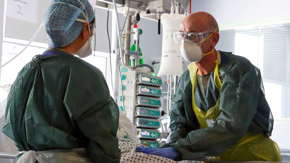 Medical staff wearing full PPE at Frimley Park Hospital in May 2020