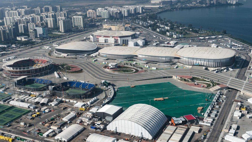 Aerial view of the Olympic Park in Rio de Janeiro on 26 July 2016