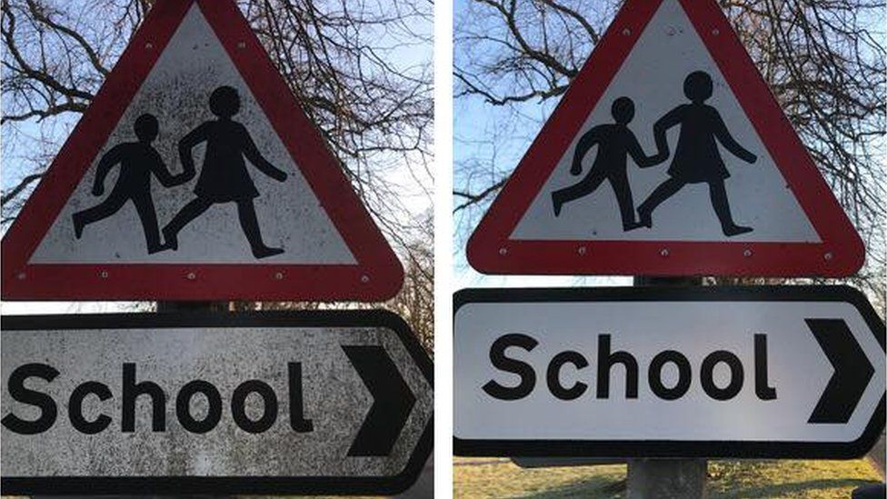 School signs - dirty and clean