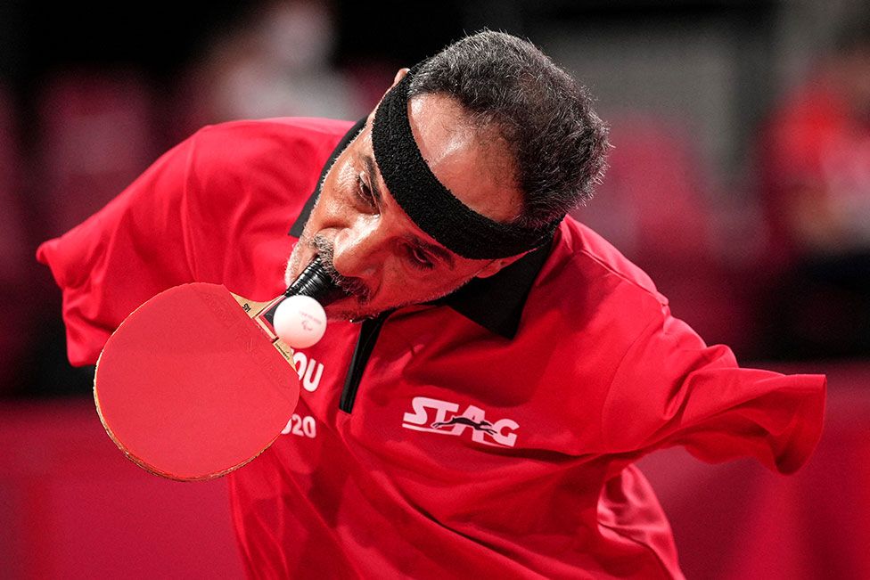 Egypt's Ibrahim Elhusseiny Hamadtou playing table tennis