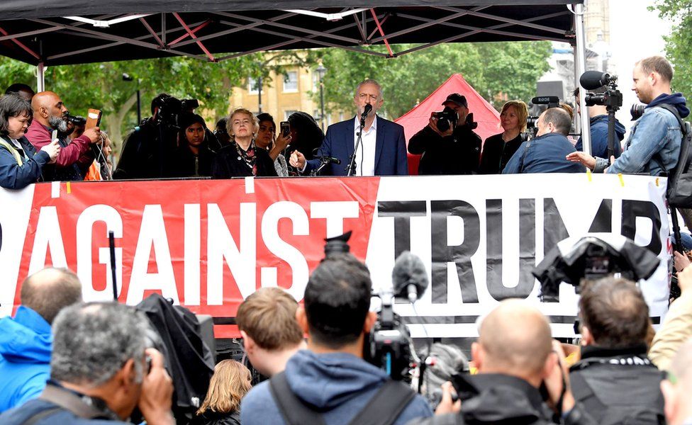 Jeremy Corbyn at a rally against the state visit of President Trump