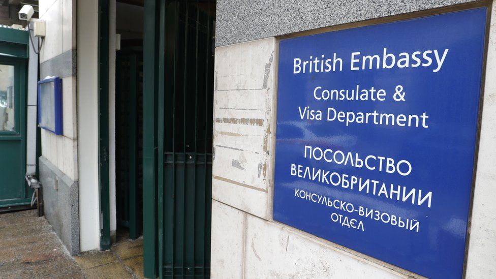 A sign at the British Embassy in Moscow. 13 March 2018