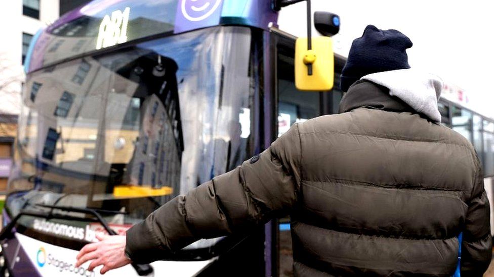 Self-driving bus passengers