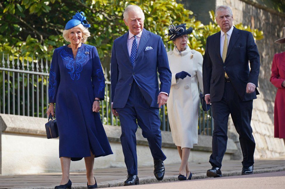 King Charles joined by family for first Easter service as monarch BBC
