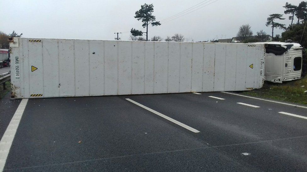 A14 at Nacton Road blocked after lorry overturns BBC News