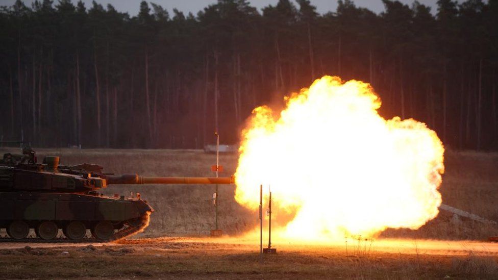 A K2 tank, delivered in the first batch of arms from South Korea under contracts signed in recent months, fires during a military drill at a military range in Wierzbiny near Orzysz, Poland, March 30, 2023.