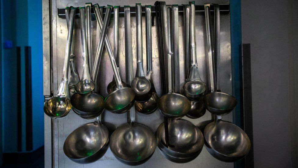 Ladles stand ready to be used in the Royal County hotel's kitchen