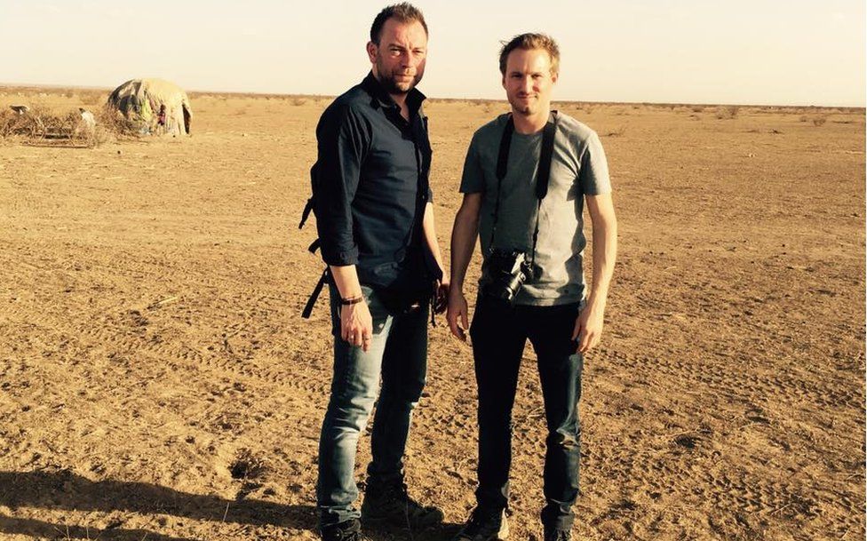 The two Belgian journalists: Kurt Wertelaers (L) and Benoit de Freine