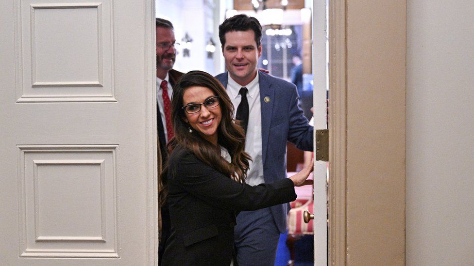 Lauren Boebert and Matt Gaetz in a doorway