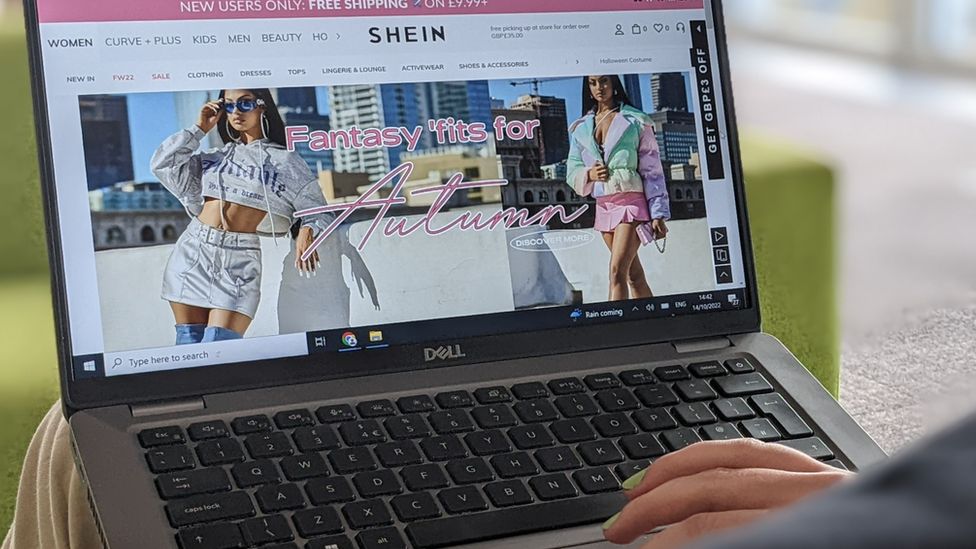 Женщина просматривает сайт Шеина на ноутбуке