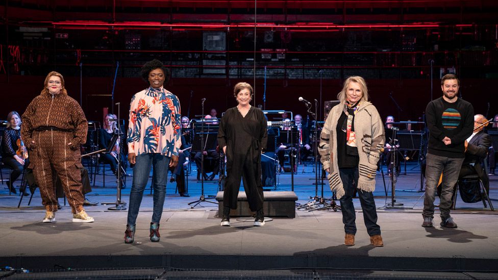 Jayde Adams, Andi Osho, Caroline Quentin, Jennifer Saunders, Alex Brooker taking part in Comic Relief's Comic Opera