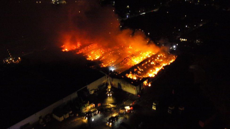 Aerial view of fire