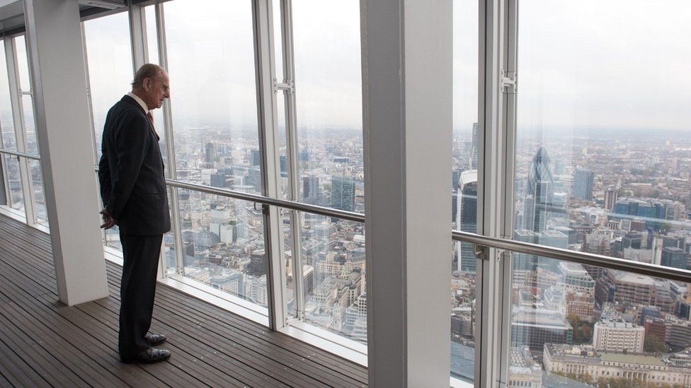 Prince Philip during visit to the Shard (2013)