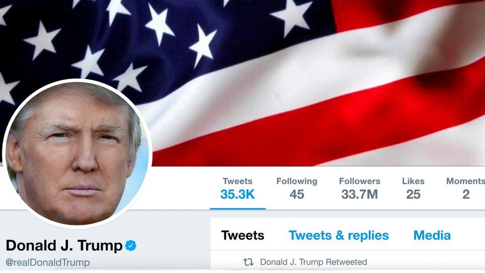 The masthead of U.S. President Donald Trump's @realDonaldTrump Twitter account as seen on July 11, 2017.