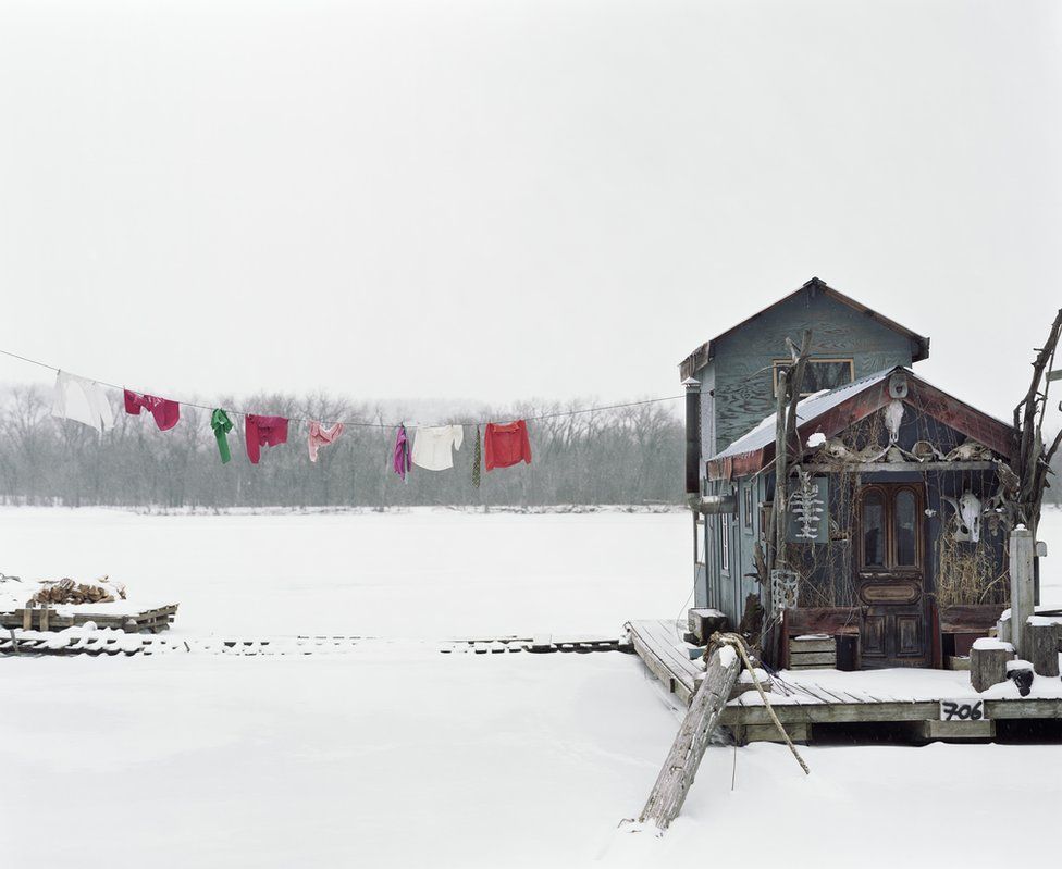 Peter's houseboat, covered in snow.