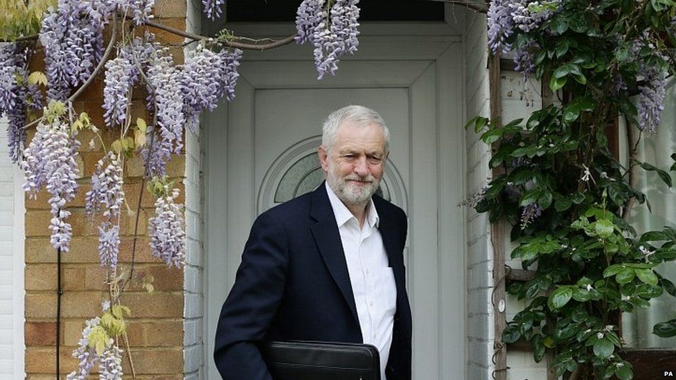 Jeremy Corbyn leaving his home on Wednesday