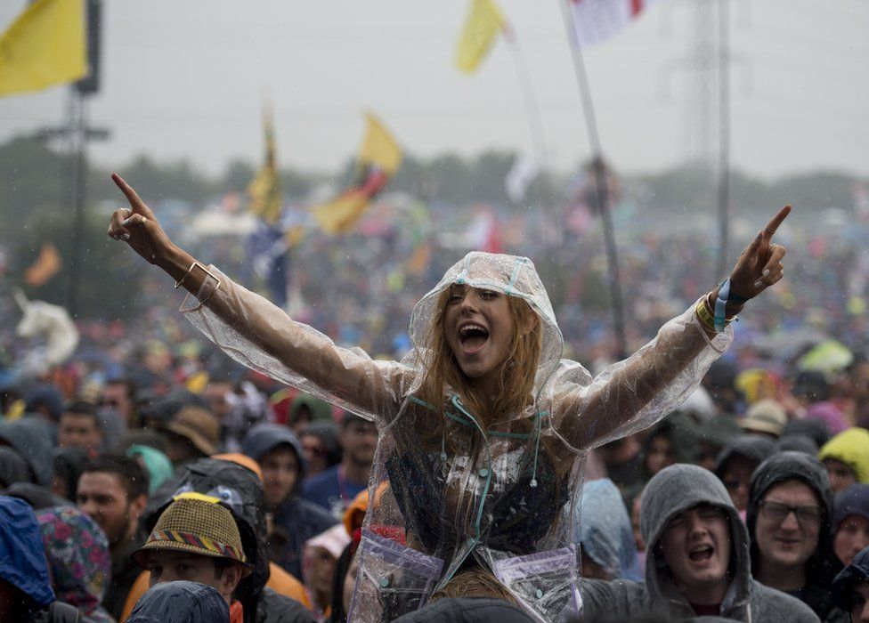 A woman in the crowd at Glastonbury