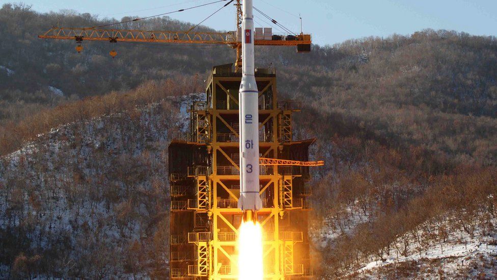 North Korea"s Unha 3 rocket lifts off from the Sohae launch pad in Tongchang-ri, North Korea. The Unha 3 rocket that launched the “Bright Star” satellite into space in 2012