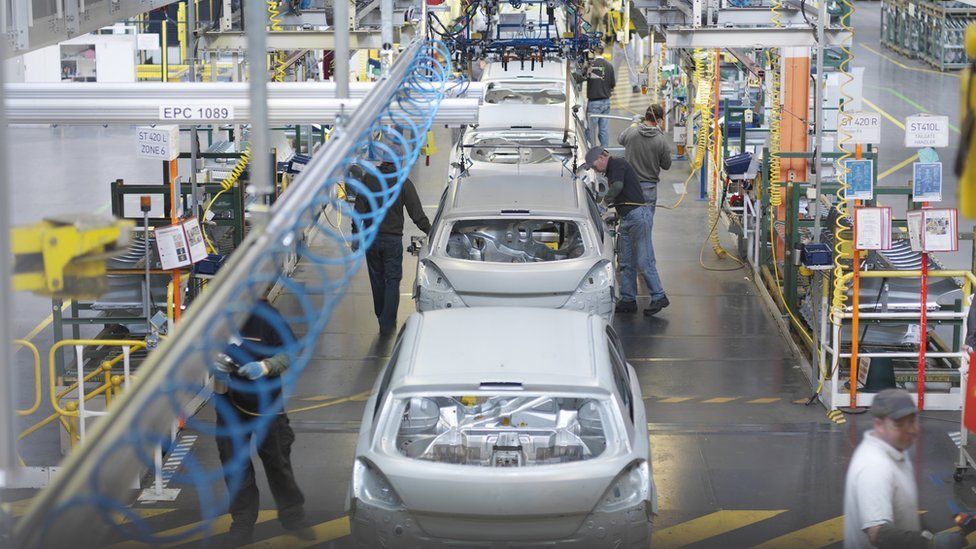 Car plant production line from above in the North of England