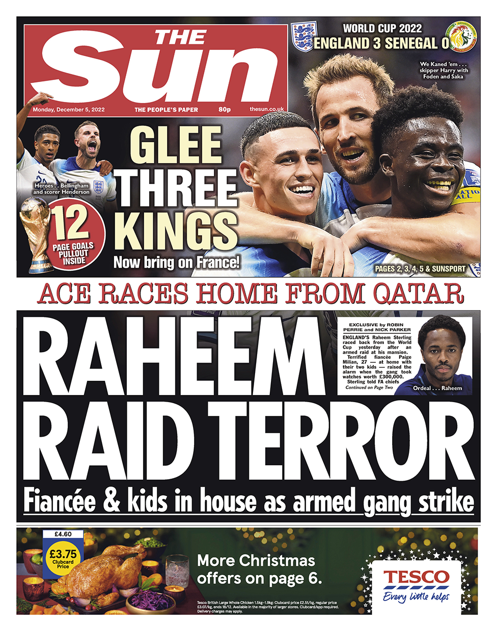 Front page of the Sun, 5 December