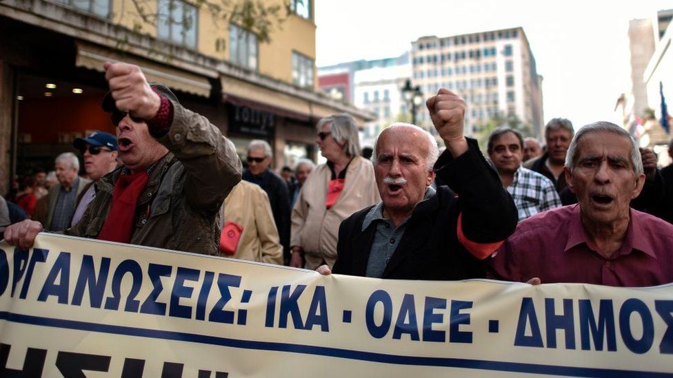 Pensioners demonstrating in Greece