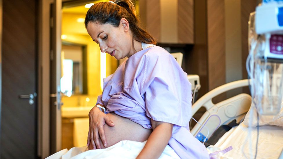 Stock image of a pregnant woman in hospital