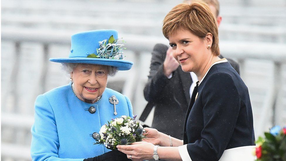 Queen Elizabeth II poses with Scottish First Minister Nicola Sturgeon on the Queensferry Crossing during the official opening ceremony, on September 4, 2017 in South Queensferry, Scotland
